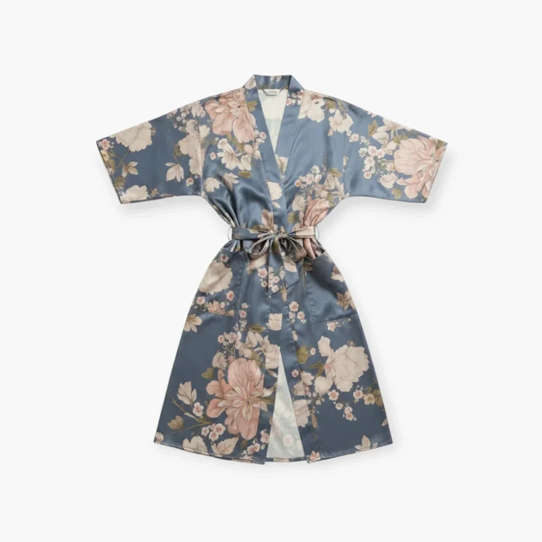 Kimono long bleu fleuri — photo 4