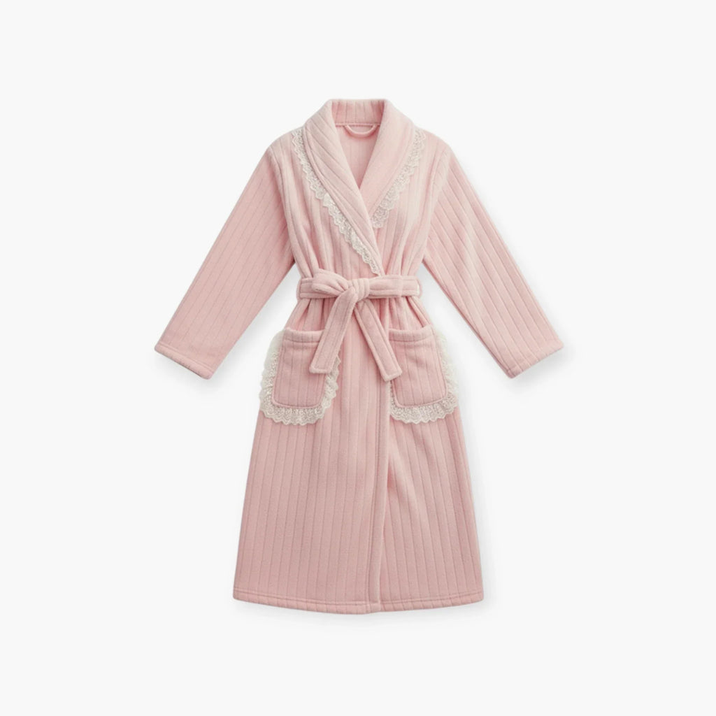 Peignoir Femme Hiver – Polaire Rose à Dentelle — photo 4