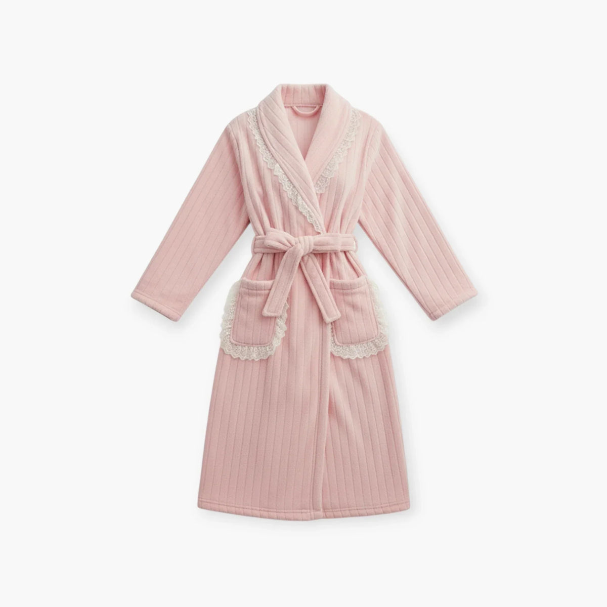 Peignoir Femme Hiver – Polaire Rose à Dentelle — photo 4