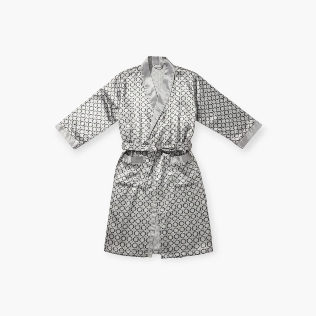 Peignoir Homme Satin – Motif Cercle Gris à Revers Argentés — photo 4