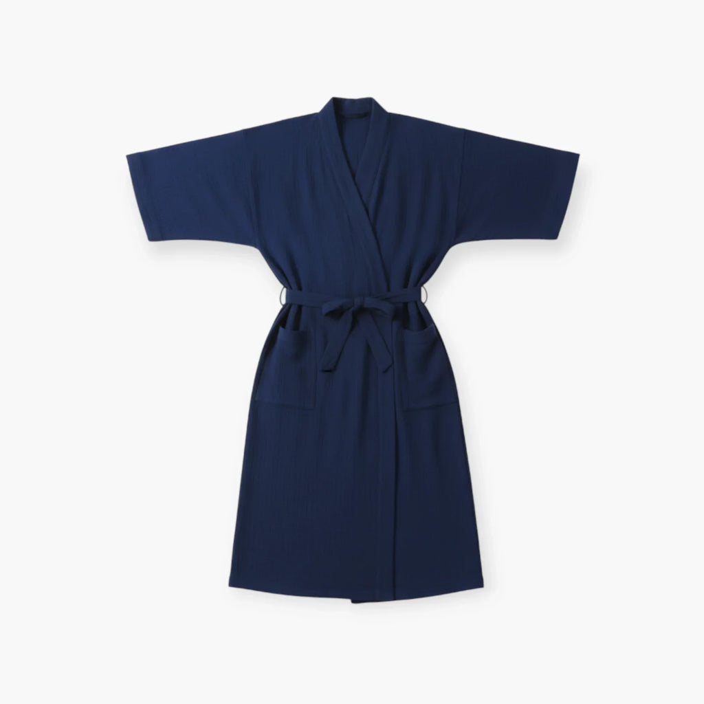 Peignoir Femme Coton – Style Japonais Long Bleu Marine — photo 6