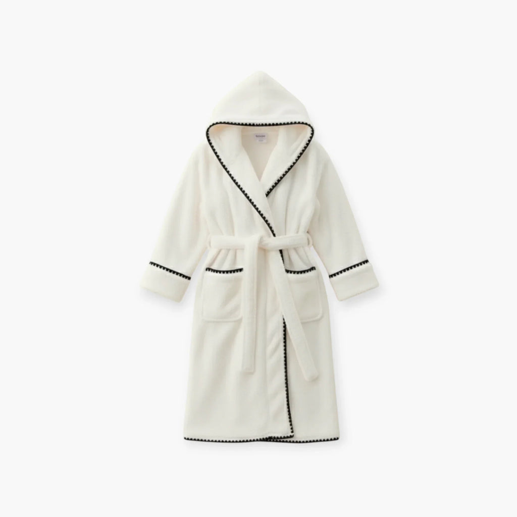 Peignoir Femme Hiver – Long en Polaire Blanche Bordée de Noir — photo 4