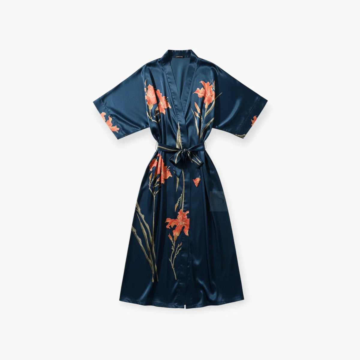 Peignoir Satin Bleu Femme Fleuri — photo 4