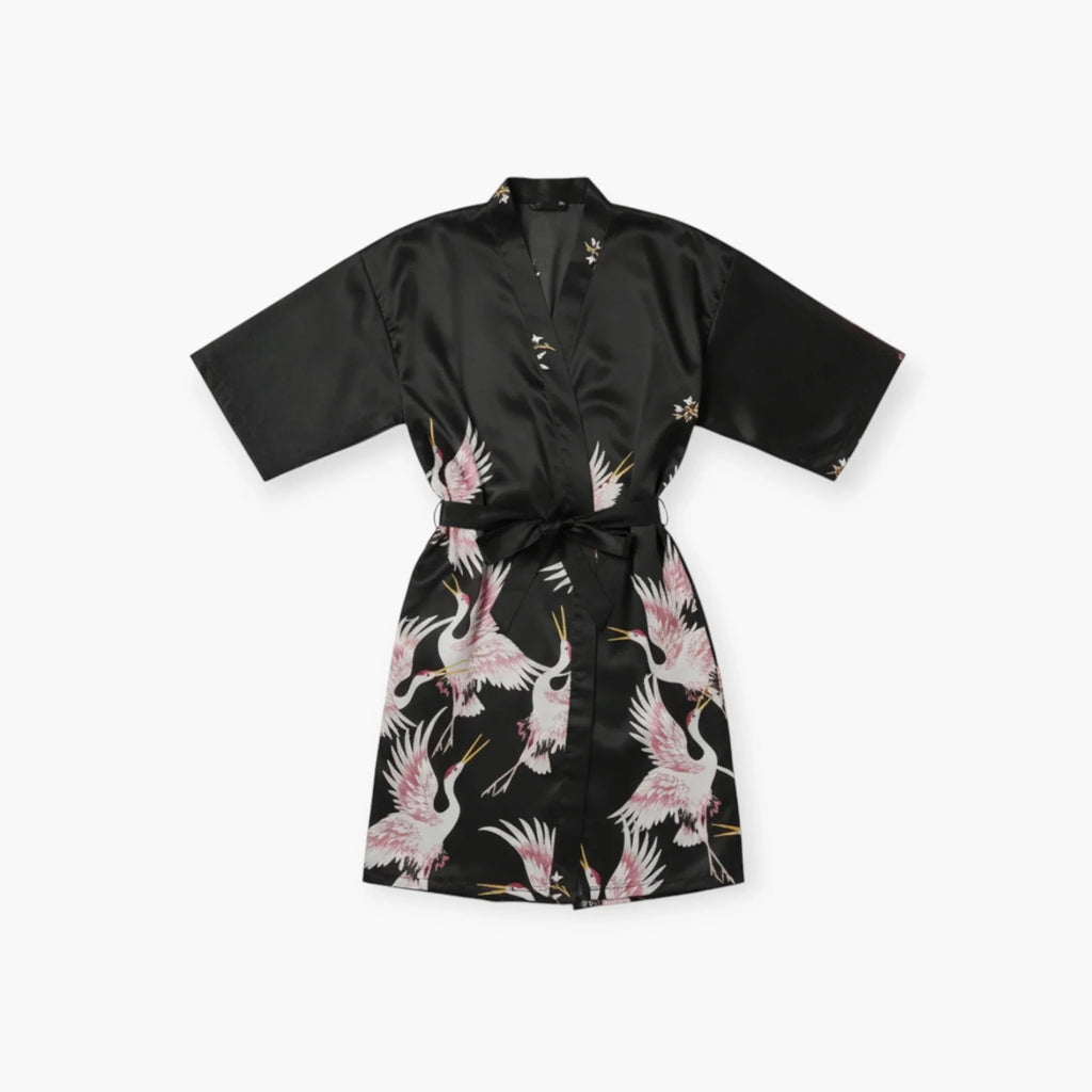 Peignoir Homme Japonais – En Satin Noir à Motifs Grues Blanches — photo 4