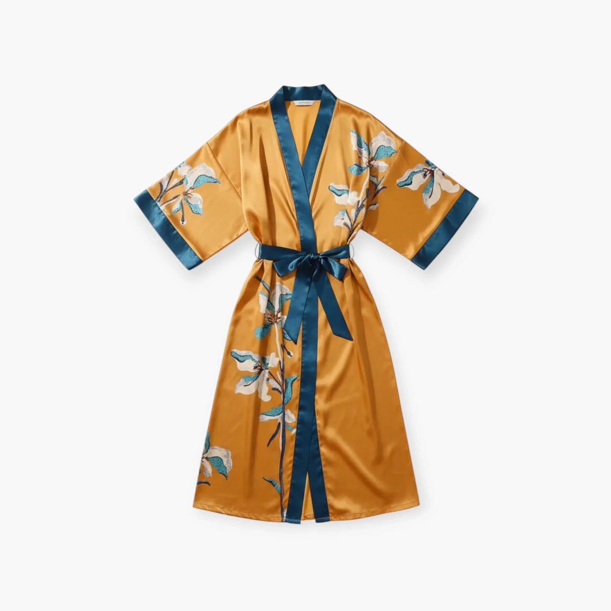 Peignoir Satin Orange Femme Fleuri — photo 4