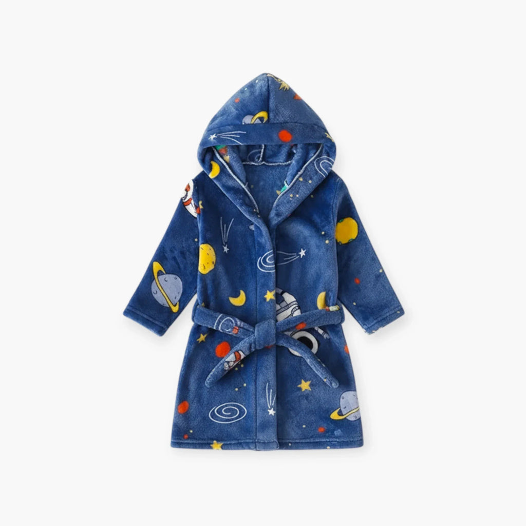 Peignoir Enfant à Capuche – En Flanelle Douce Motif Espace Bleu — photo 4