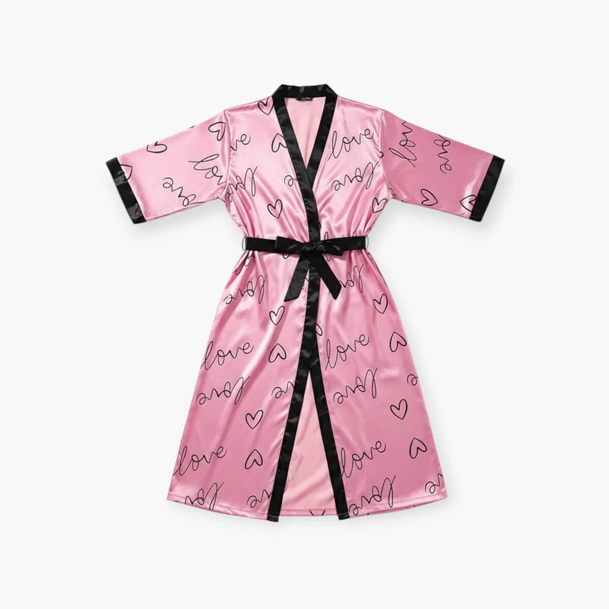 Peignoir Femme Grande Taille en Satin – Long Rose à Motif Cœurs “Love” — photo 4
