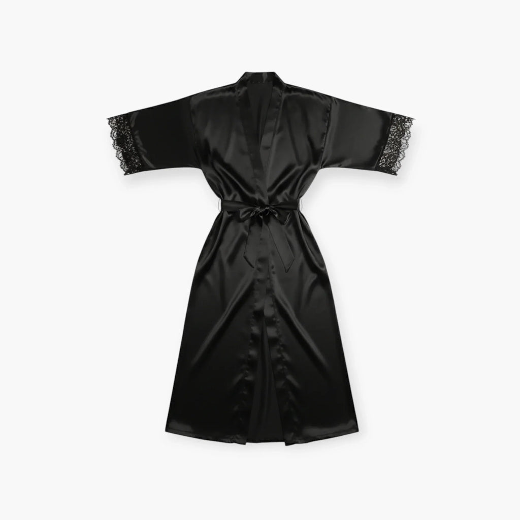 Peignoir Femme en Satin – Noir Long avec Dentelle — photo 4