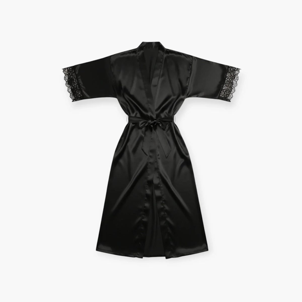 Peignoir Femme en Satin – Noir Long avec Dentelle — photo 4