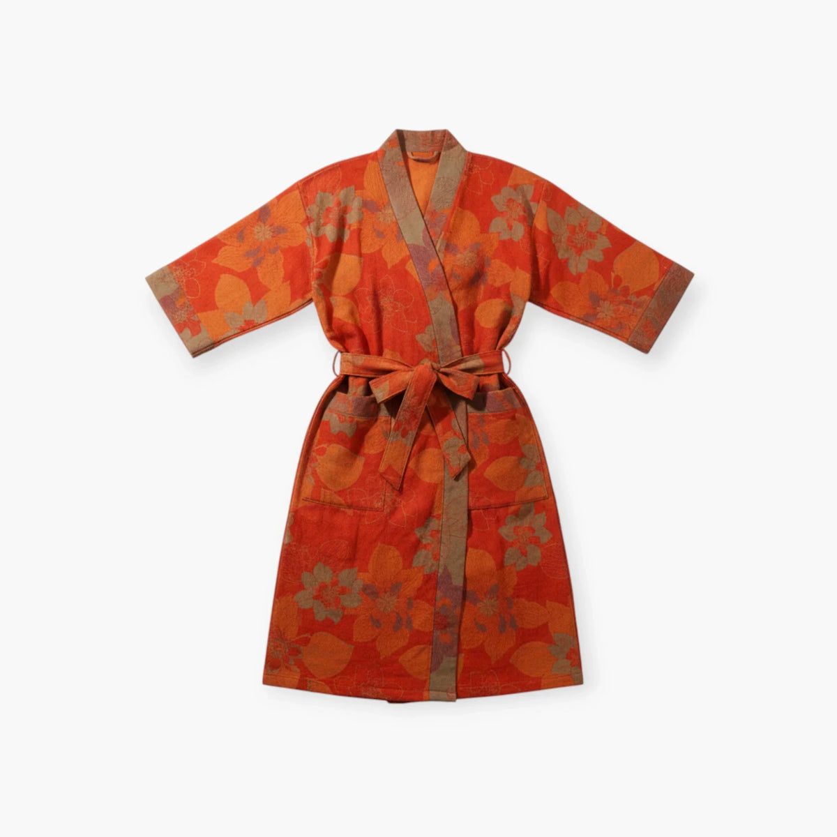 Peignoir Femme Coton – Style Japonais Rouge à Fleurs d’Hibiscus — photo 4