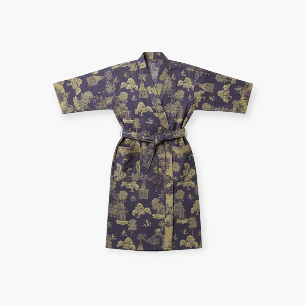 Peignoir Femme Coton – Style Japonais Violet à Motifs Verts — photo 4
