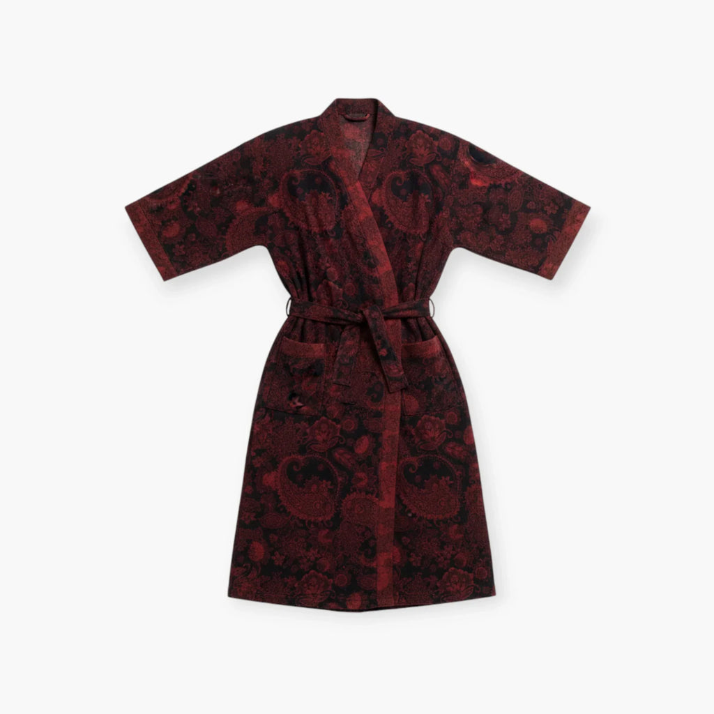 Peignoir Femme Coton – Style Japonais Noir à Motifs Rouges Paisley — photo 4
