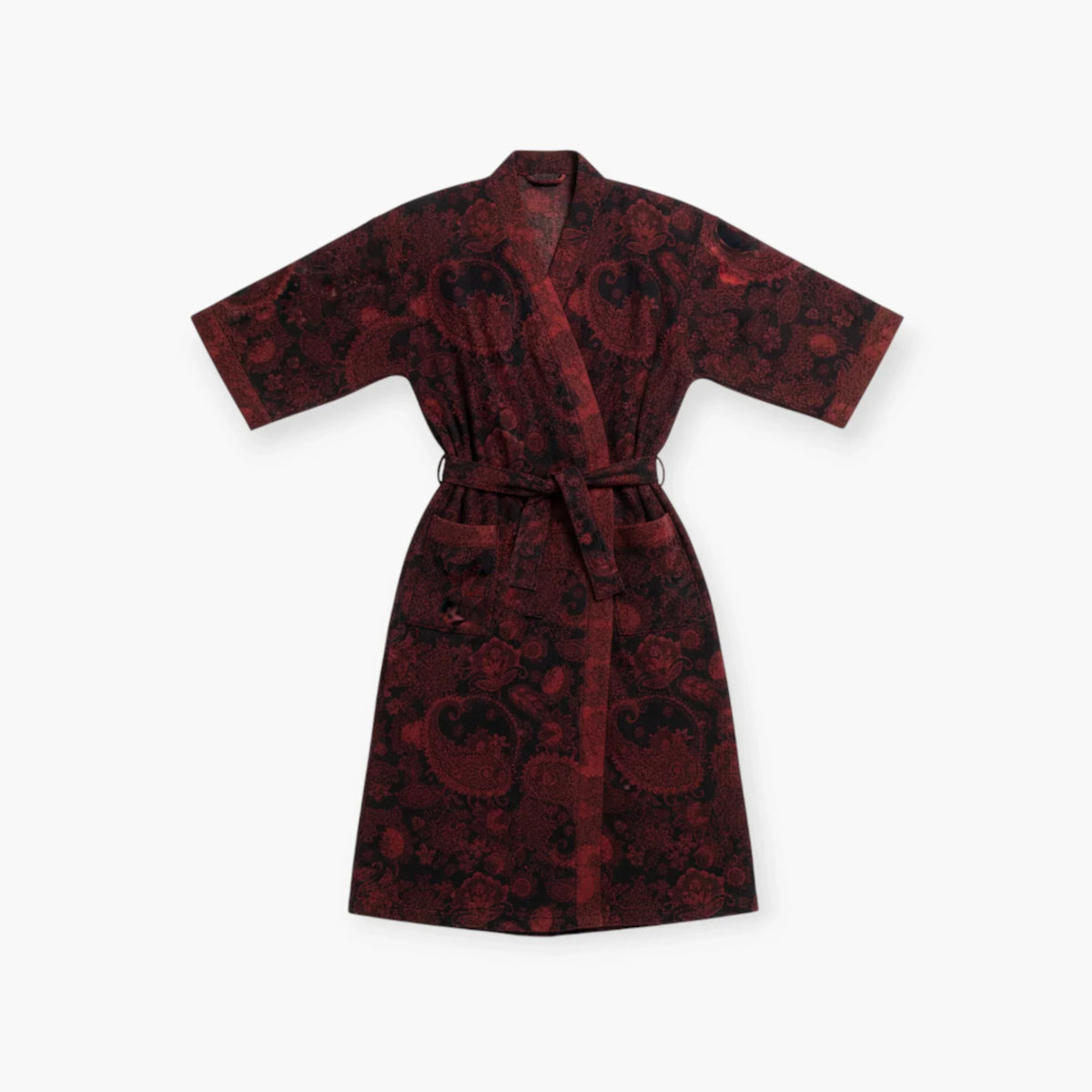 Peignoir Femme Coton – Style Japonais Noir à Motifs Rouges Paisley — photo 4