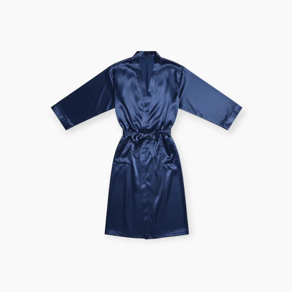 Peignoir Homme en Satin Bleu Marine — photo 4