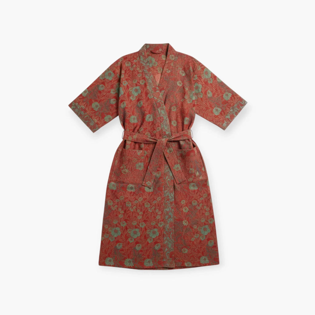 Peignoir Femme Coton – Style Japonais Rouge à Fleurs — photo 8