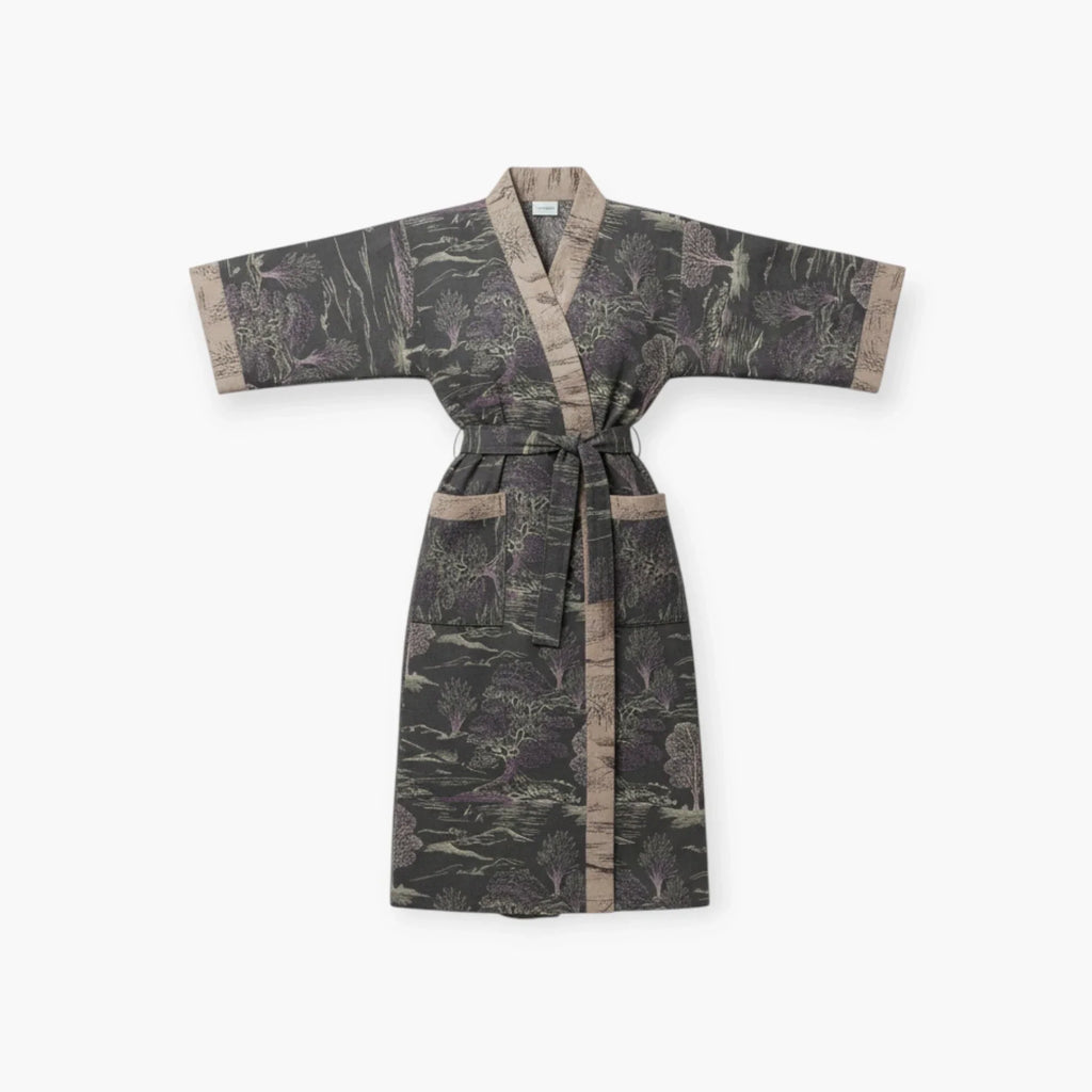 Peignoir Femme Coton – Style Japonais Noir à Motifs Paysagers — photo 4