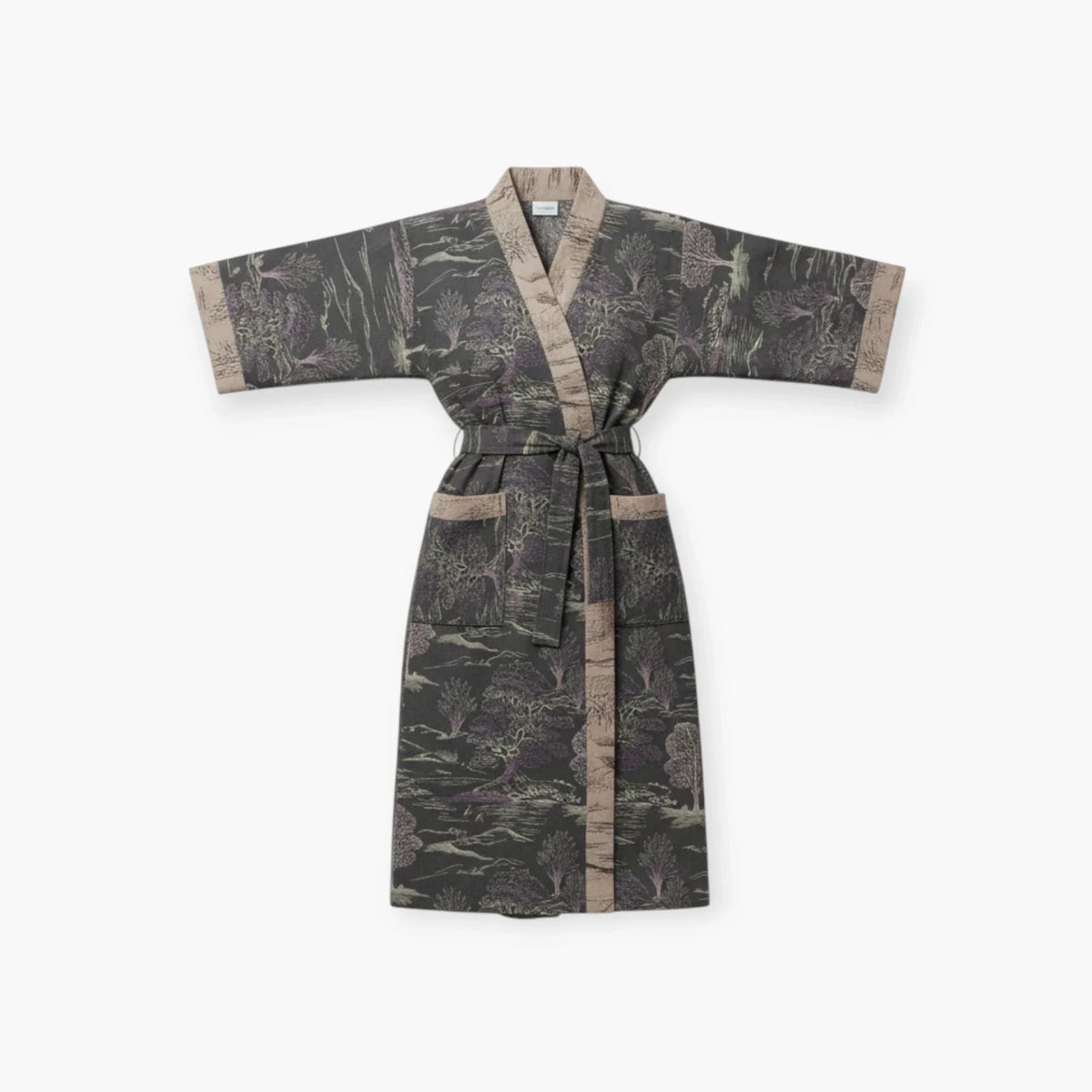 Peignoir Femme Coton – Style Japonais Noir à Motifs Paysagers — photo 4