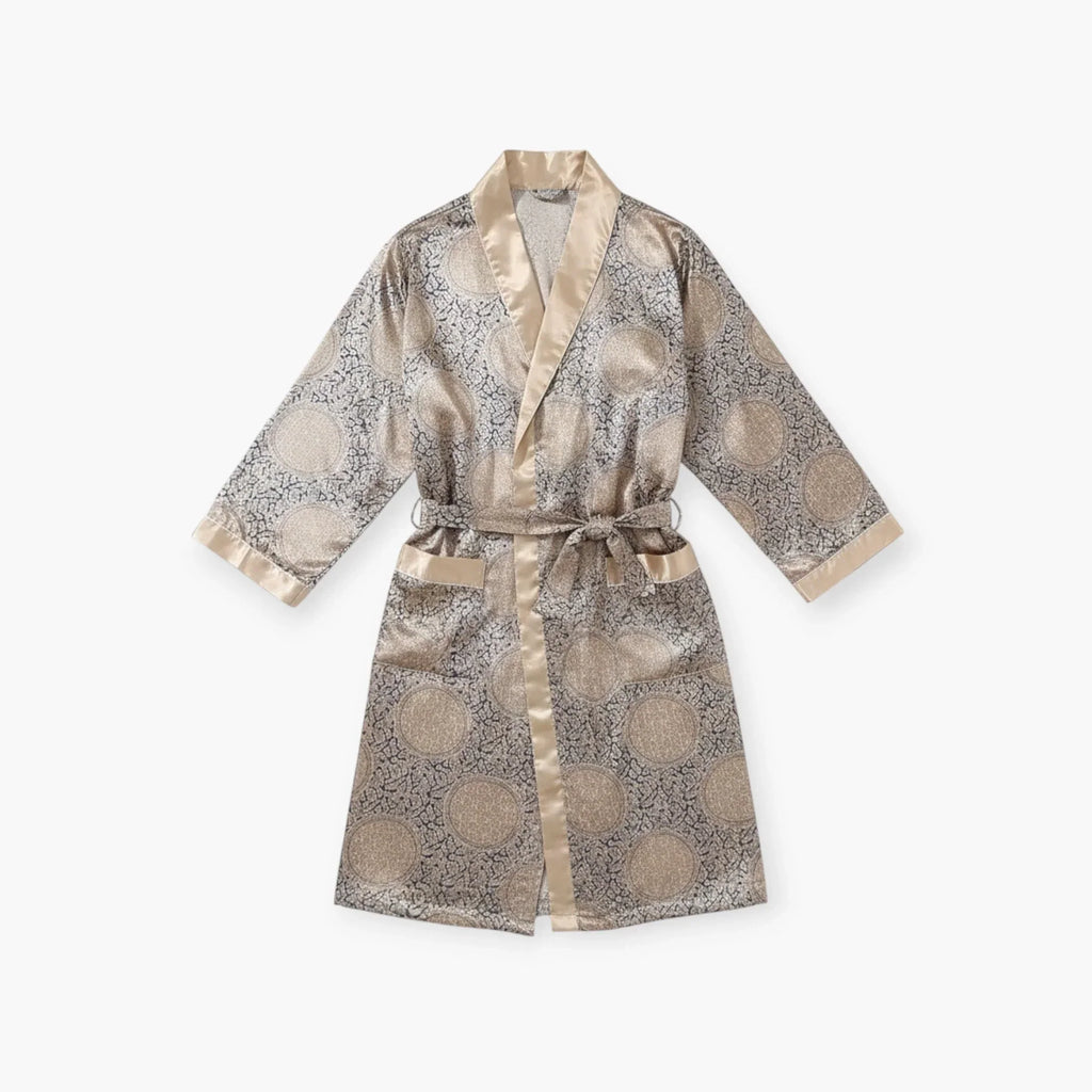 Peignoir Homme en Satin – Couleur Doré à Motifs Asiatiques — photo 4