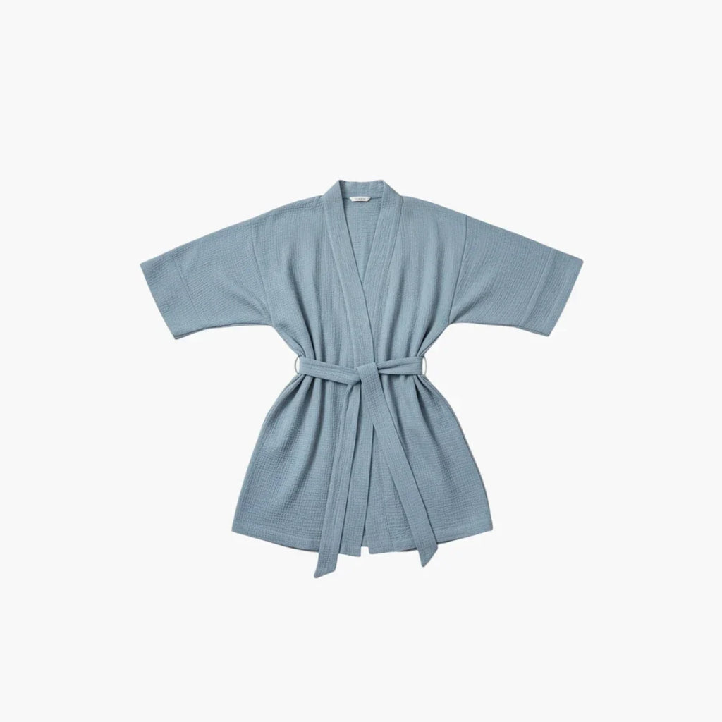 Peignoir Femme – En Coton Bleu Clair Court — photo 4