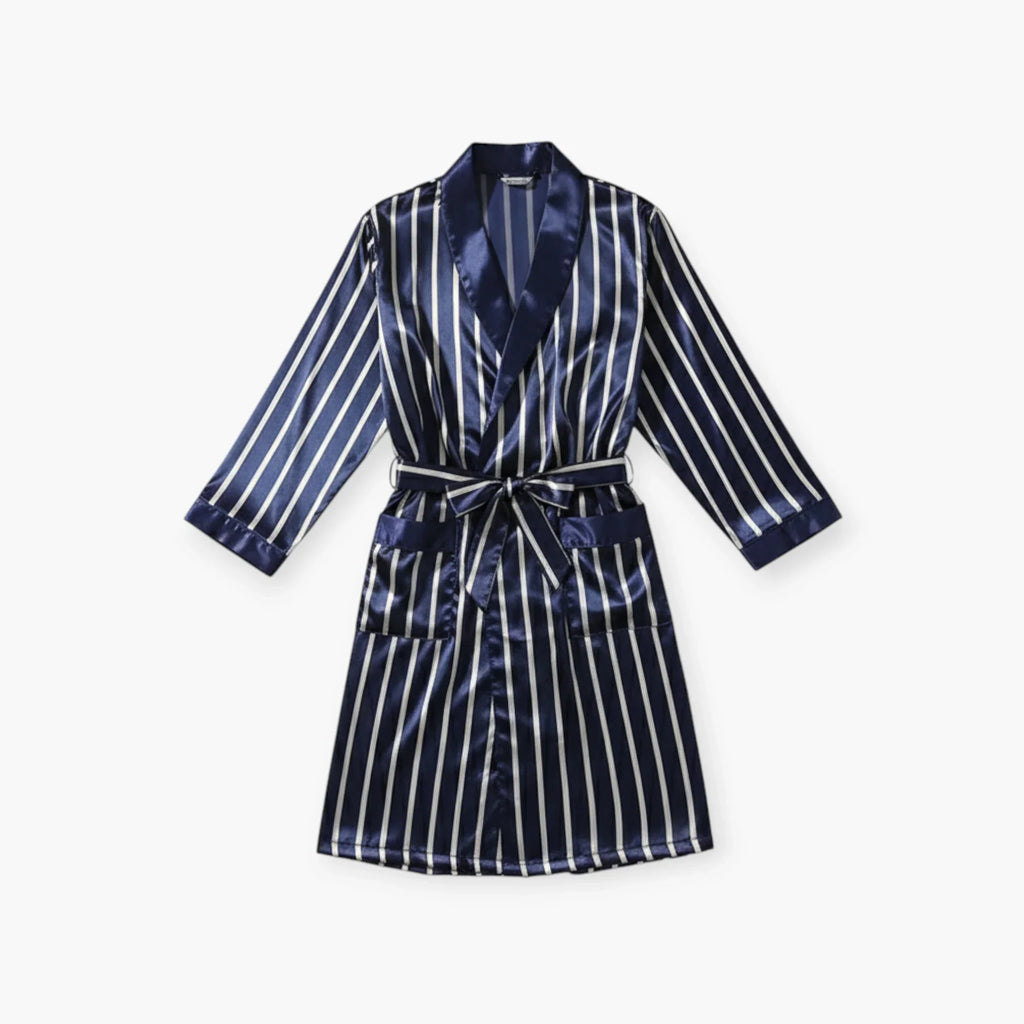 Peignoir Homme – En Satin Bleu à Rayures — photo 4