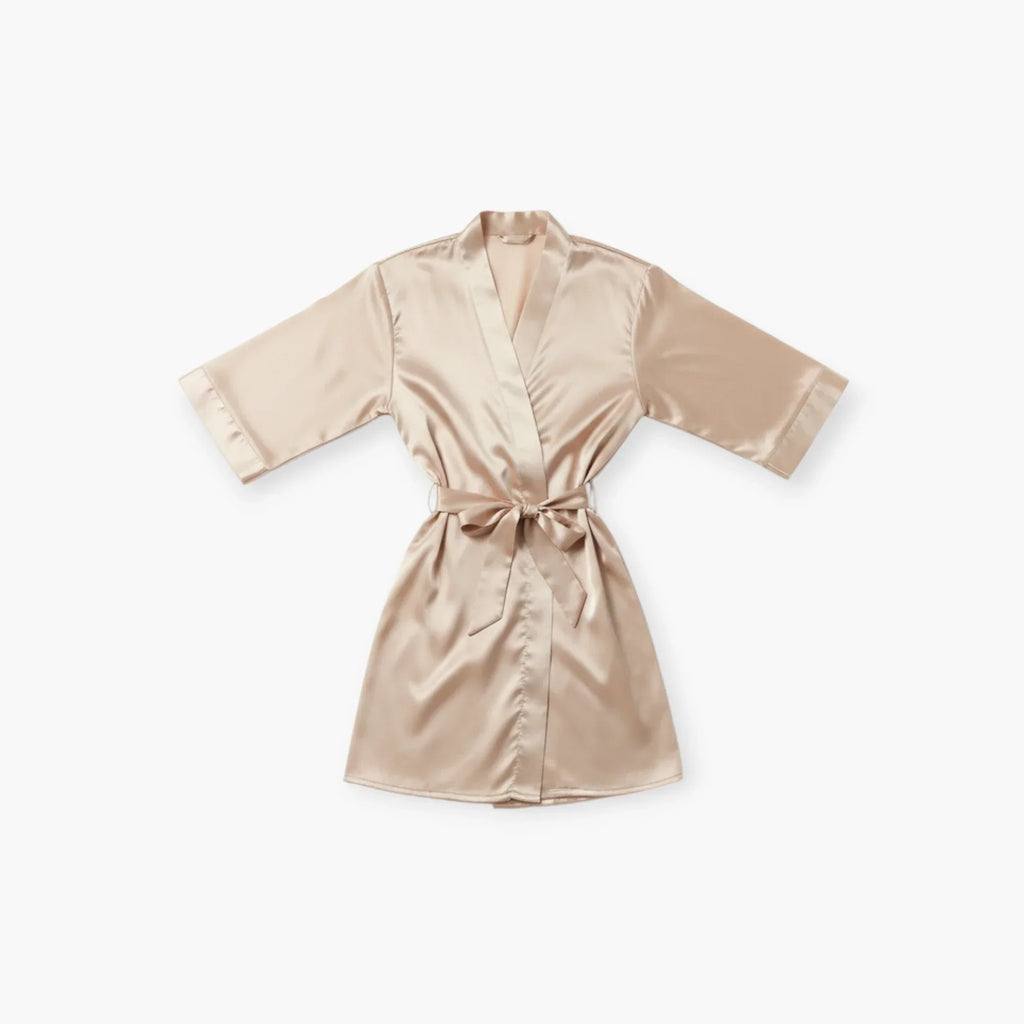 Peignoir Femme – En Satin Court Couleur Champagne — photo 4