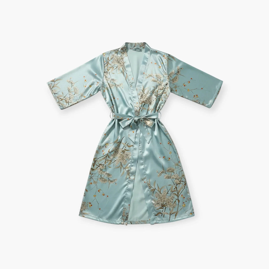 Peignoir Femme – En Satin Turquoise à Motif Fleuri — photo 4