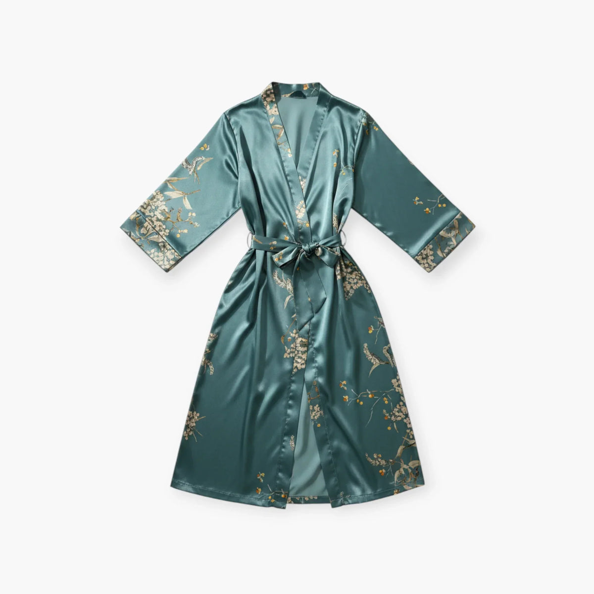 Peignoir Femme – En Satin Bleu à Fleurs — photo 4