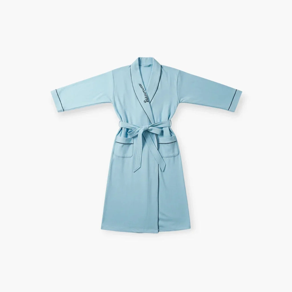Peignoir Femme Coton – Long Bleu Clair à Col Châle — photo 4